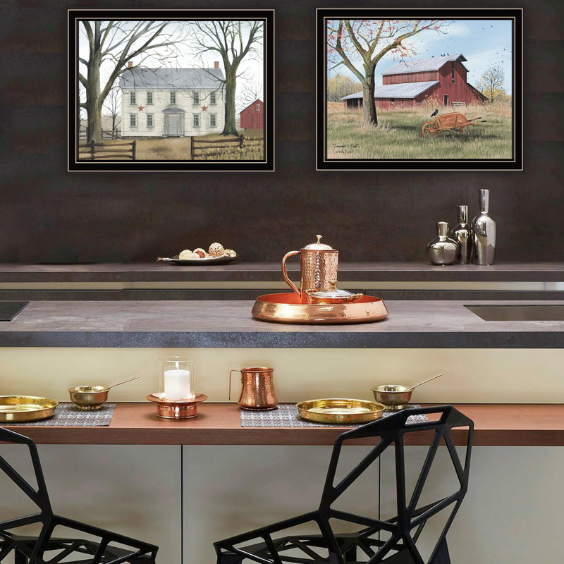 «Early American Home Decor», art encadré noir 2, décoration en bois et papier multicolore par chambre à coucher