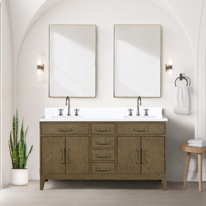 Meuble-lavabo double en chêne gris 60 po X P 22 po D, Gris