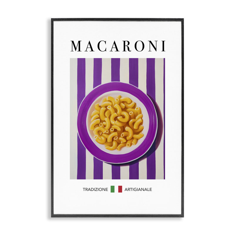 Giclée de pâtes traditionnelles Macaroni, design par Andreas Magnusson, Giclée encadrée noir minuit, H 24 po x l 16 po