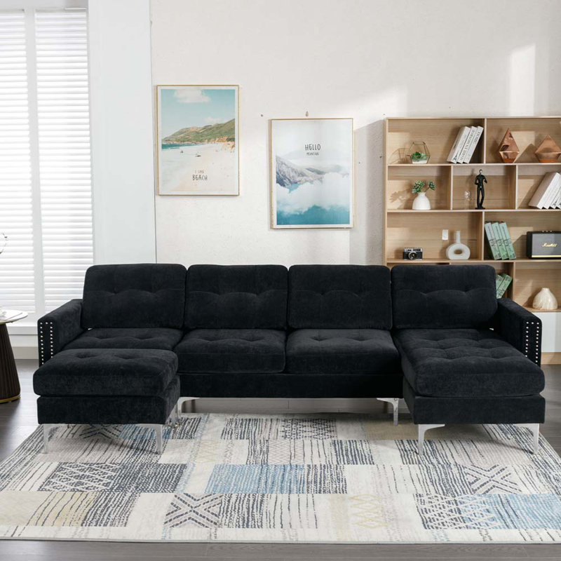 Canapé modulaire 3 pièces Kaelen, Velours noir