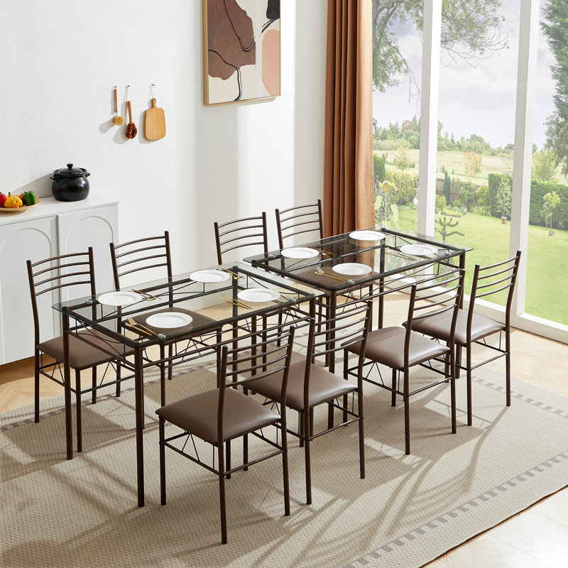 Izen 4 - Person Four Leg Dining Set, 5 Piece Dining Table Set with Tempered Glass Top, Metal Frame Kitchen Table Set with 4 Chairs, Modern Small Space Glass Dining Set for Apartment, Kitchen, Dining Room, Breakfast Nook
