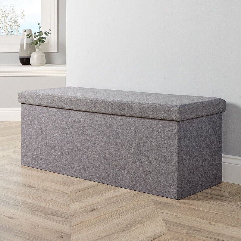 Magdaly 100cm Wide Ottoman Rectangular XL Storage Ottoman, Grey, Linen Blend