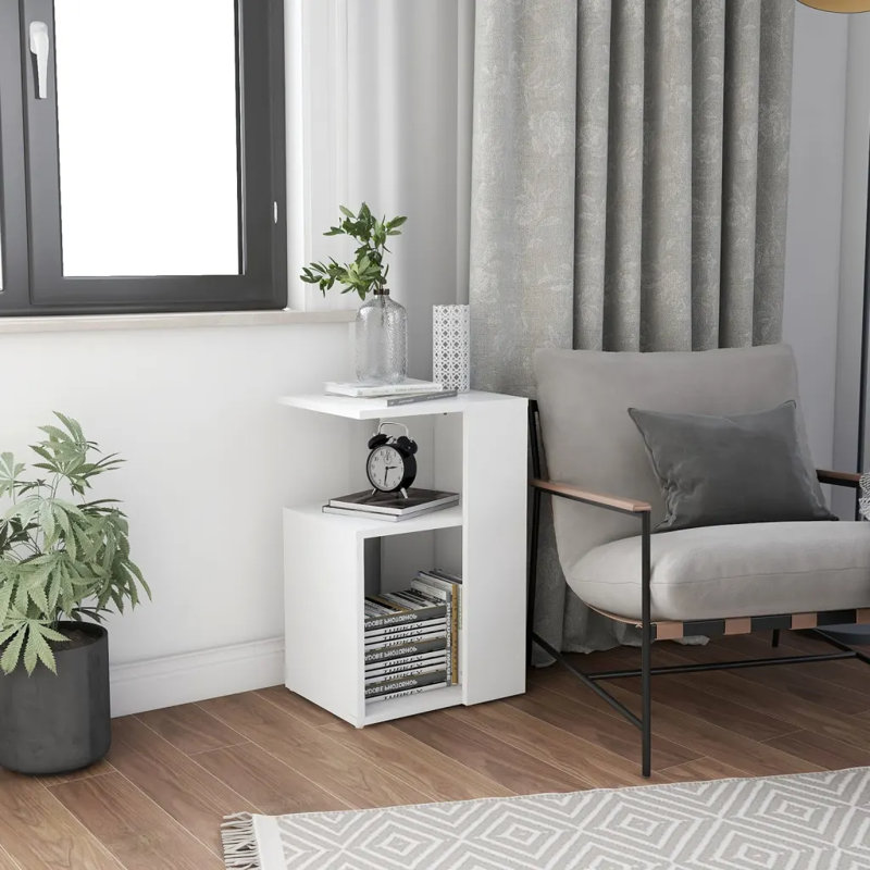 Gnni Floor Shelf End Table, White, White