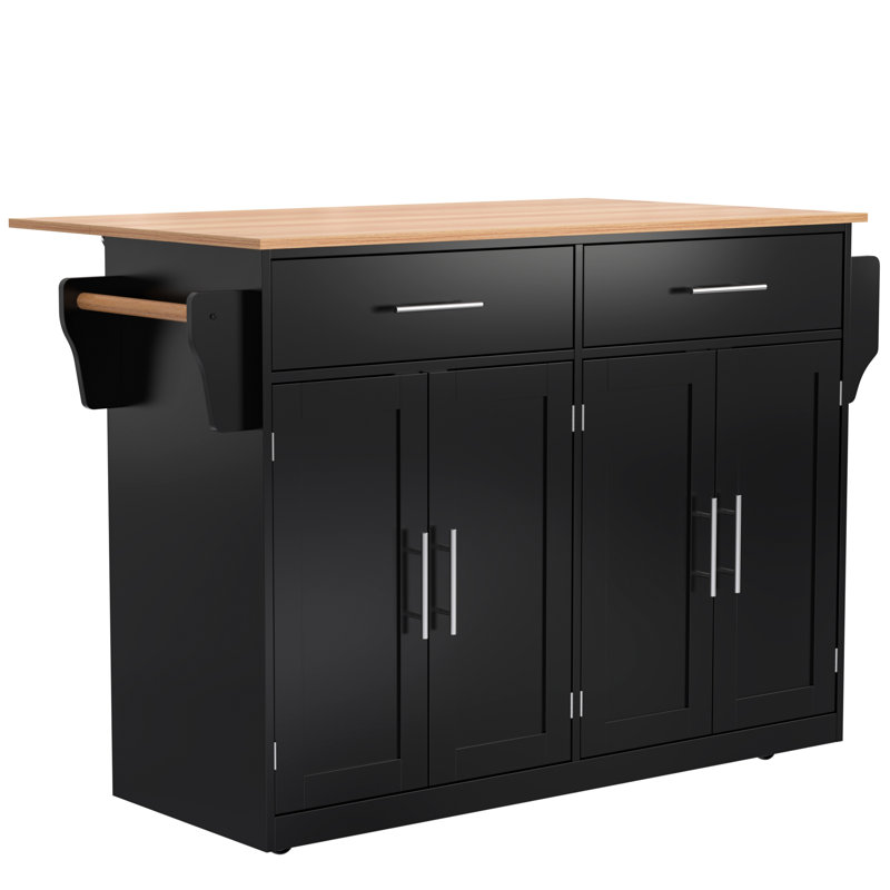 120 cm W Kitchen Island with Top, Black