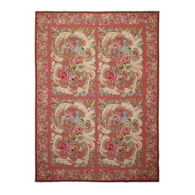Tapis traditionnel rose en laine tissé à la main 6 pi 9 po x 9 po