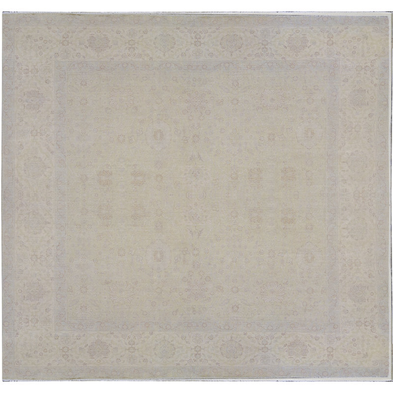 Hand-Knotted High-Quality Green and Cream Area Rug