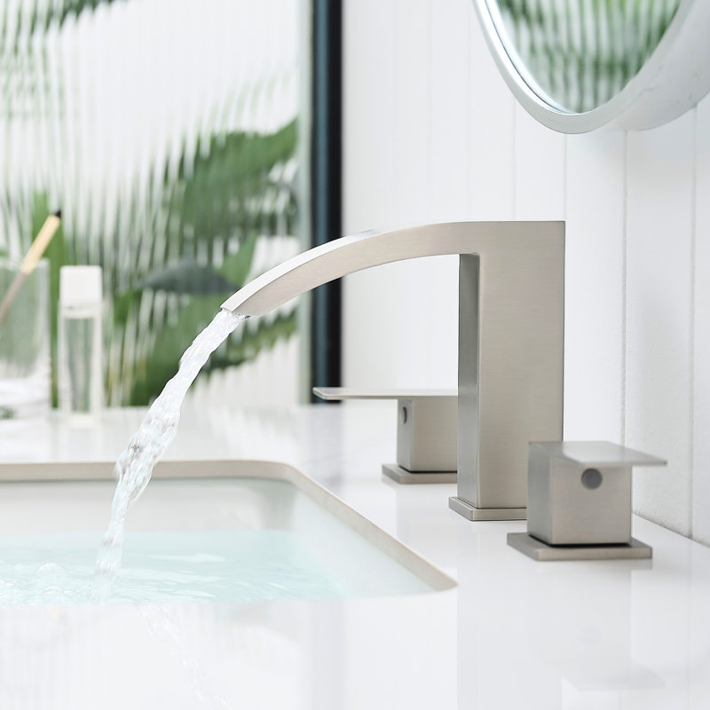 Robinet de lavabo surdimensionné à 3 trous de 8 pouces en acier inoxydable avec poignées, commande manuelle à 2 poignées en nickel brossé latéral, forme géométrique