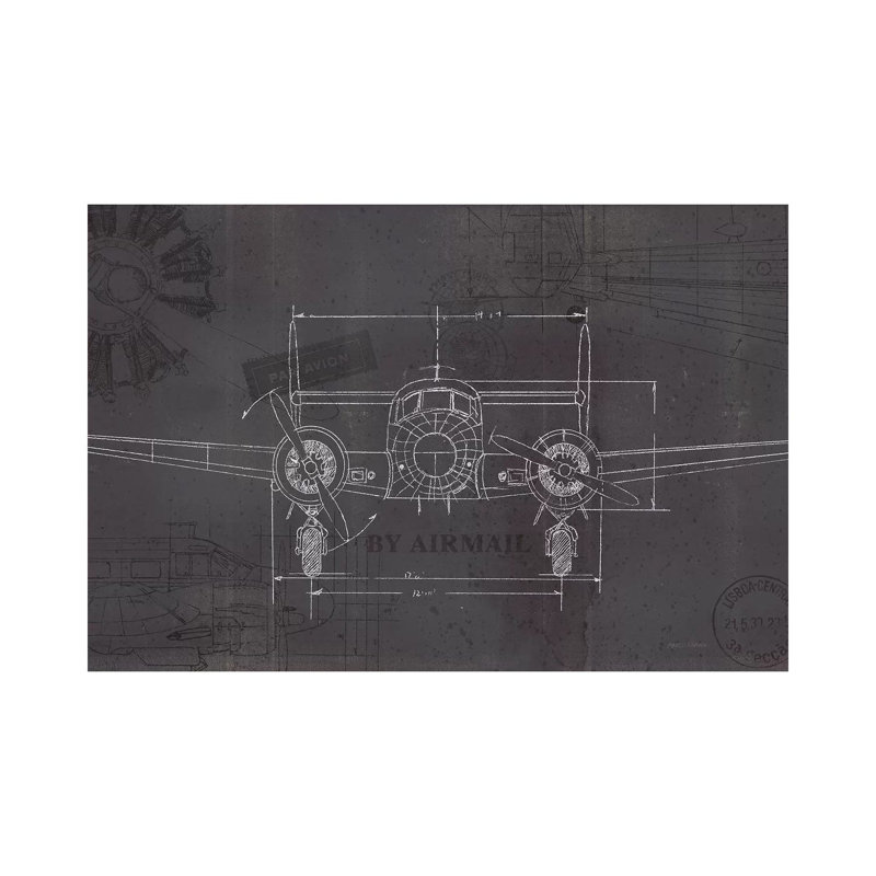 Plane Blueprint IV Wings by Marco Fabiano - Wrapped Canvas Print, 20.32 cm H x 30.48 cm W