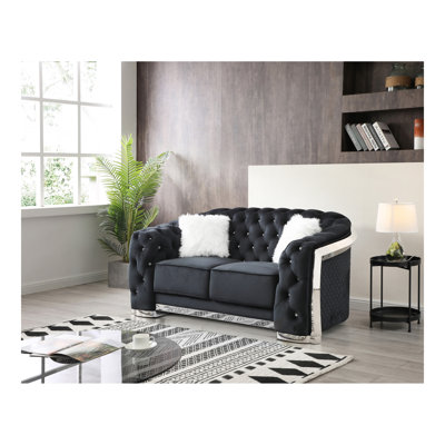 Elegant Black Loveseat With Flared Arms