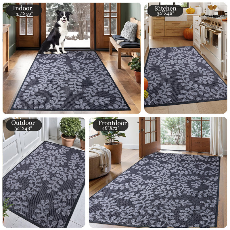 Floral Outdoor Indoor  Dirt Resistant Absorbent Non-Slip TPE Backing and Washable Low-Profile Indoor Mats for Entry,Kitchen,Garden