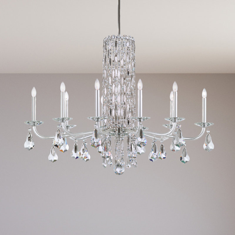 Siena 10 Light 40.5in x 30in Chandelier in Antique Silver with Clear Heritage Handcut Crystals, Chinese (K9), White