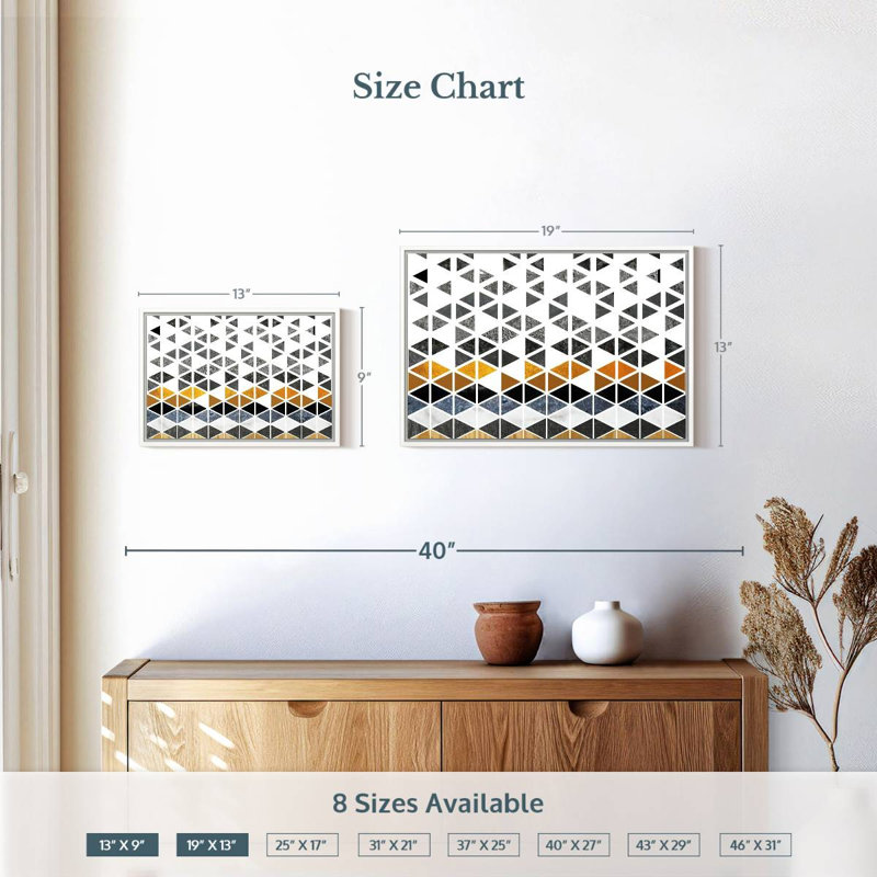 Triangle Geometric Patterns, Floating Frame White, 19" X 13"