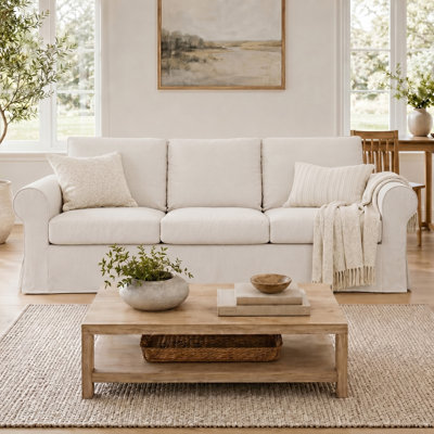 89'' W 3-Seater Slipcovered Couch With Rolled Arms, Supportive Cushions For Farmhouse Living Rooms