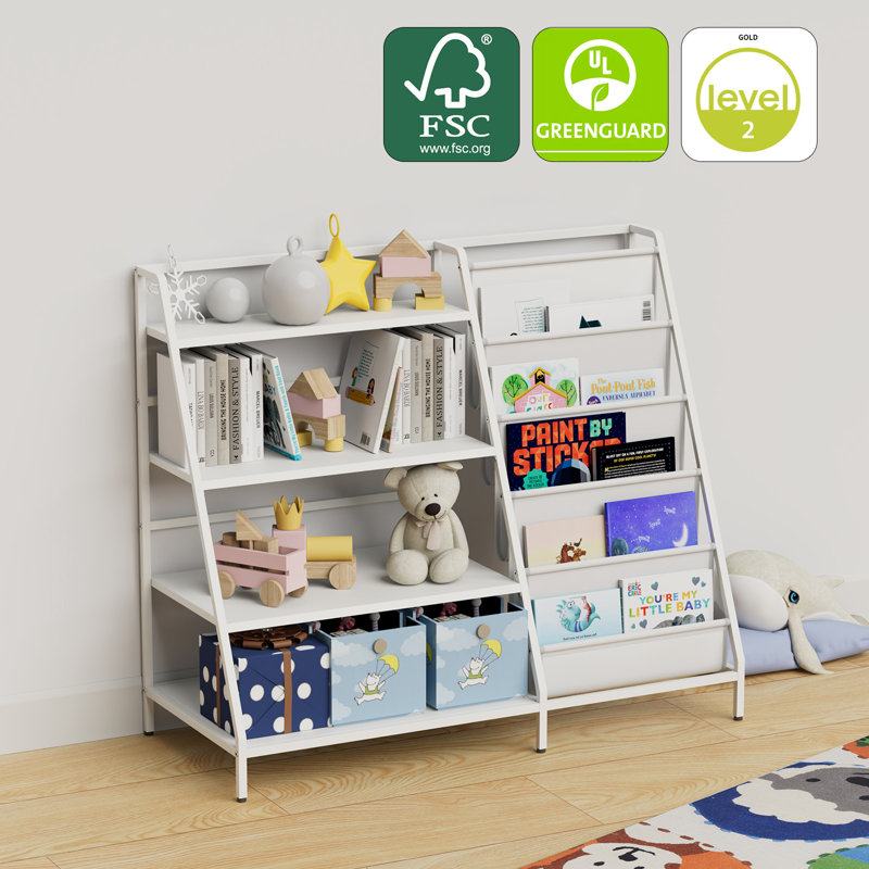 Aulika 32'' Metal Kids Bookshelf Large Storage Bookcase 4-Tier Book Sling Shelf, White