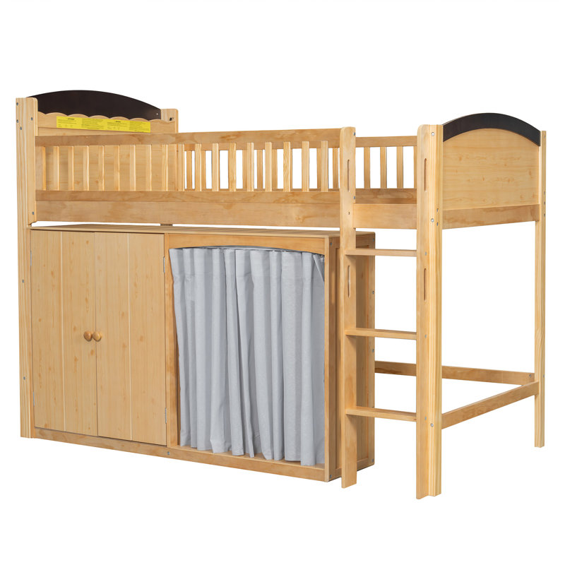 Lit mezzanine simple avec armoire de rangement, garde-robe et DEL - Lit en bois peu encombrant, couleur bois , Bois