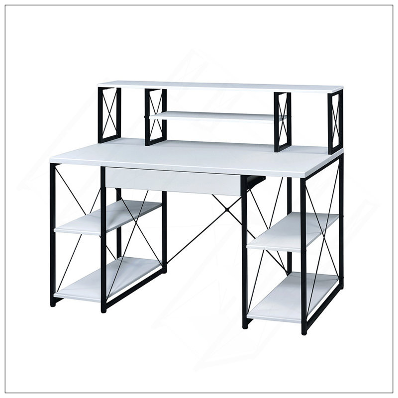 Bureau d'écriture polyvalent et moderne avec une construction robuste et beaucoup de rangement, Blanc