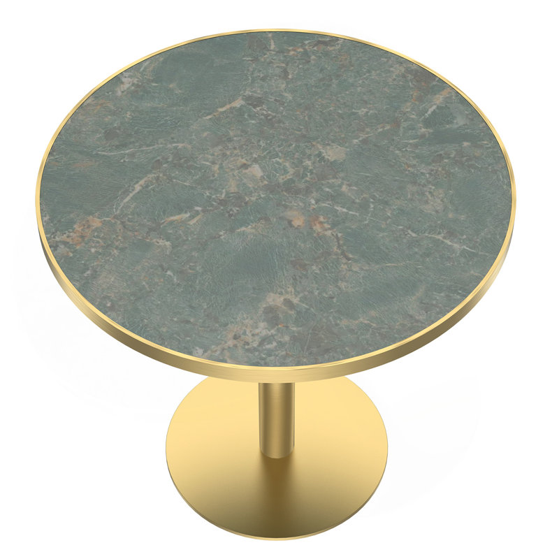 Table bistro ronde de 31,5 pouces avec plateau en faux marbre et plateau en métal robuste, facile à assembler, diamètre de la structure en métal robuste