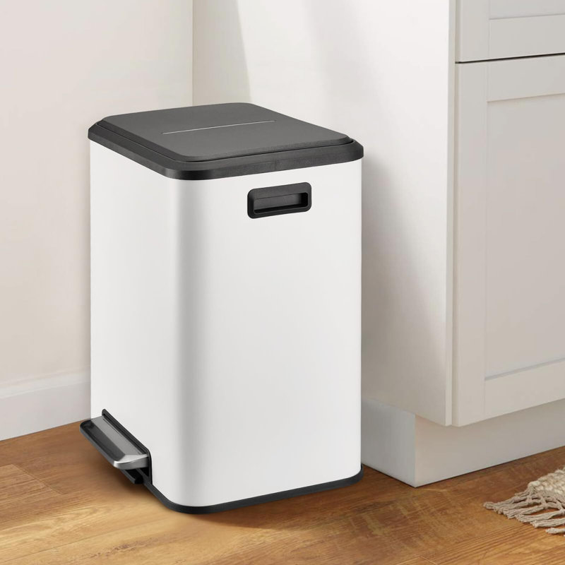 Stainless Steel Step On Multi-Compartment Trash/Recycling Bins - 8 Gallons, White