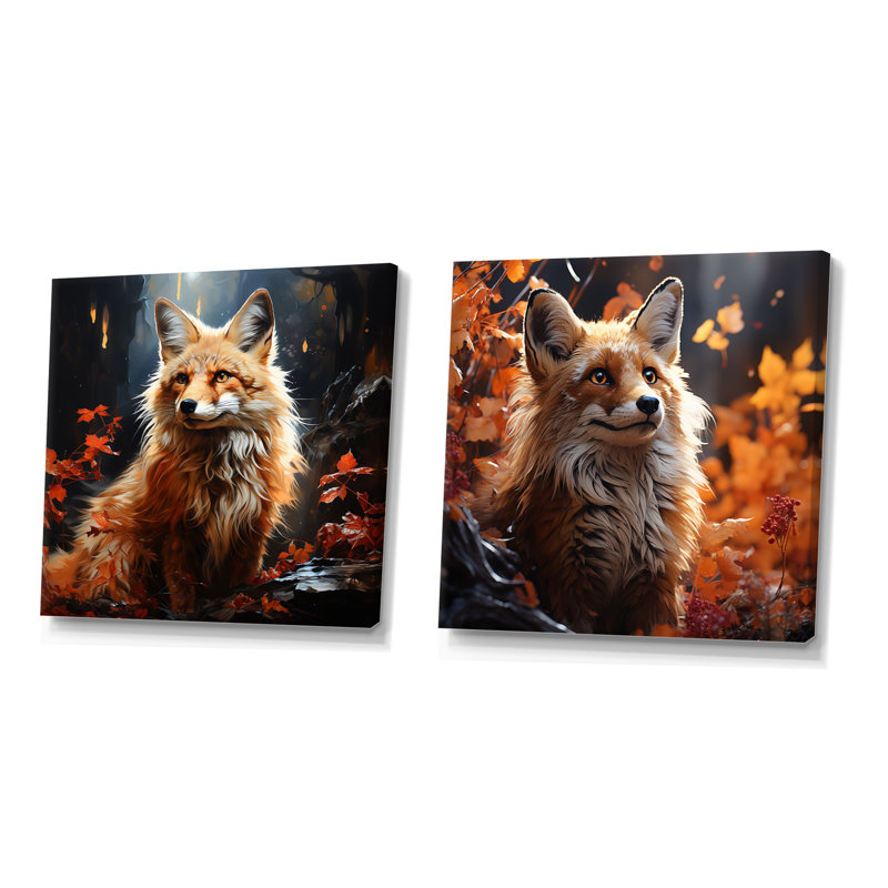 Fox Photo In Autuman I - Ensemble de 2 décorations murales Fox, Toile tendue, H 16 po x l 33 po x P 1 po
