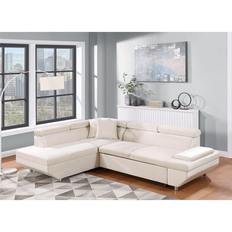 Canapé-lit en velours 75,59 po Louisius, Velours beige, Left Hand Facing, H 31 po x l 104 po x P 75 po
