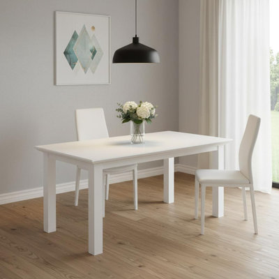 Table de salle à manger 79 "en bois massif blanc