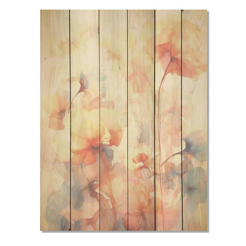 «Blue» and Blue Geranium Collage Expression I - Geraniums, art mural sur bois de pin naturel, H 20 po x l 10 po