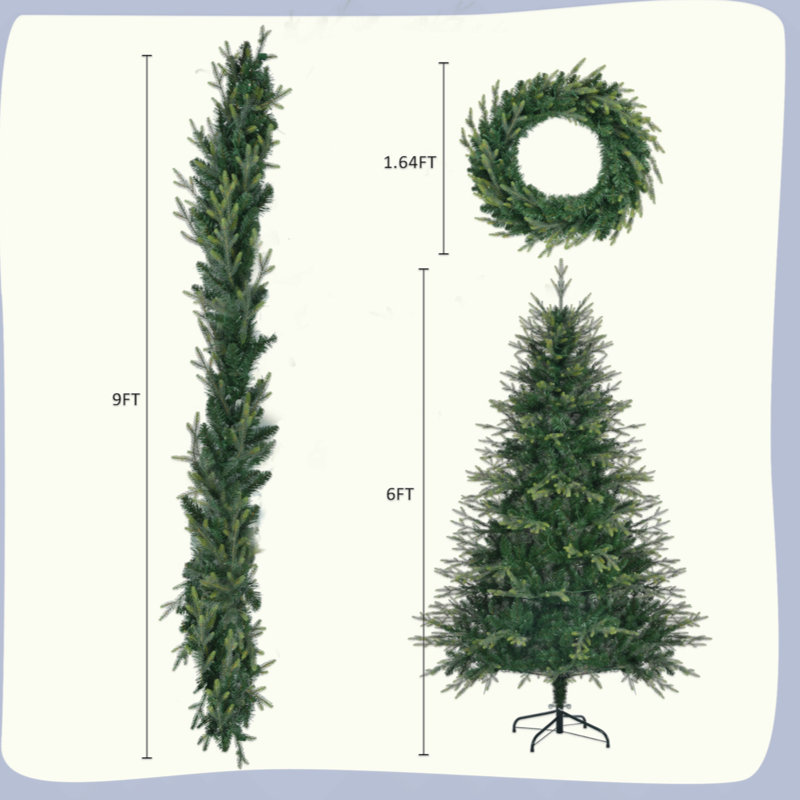 6FT Pre-Lit Aspen Fir Artificial Christmas Tree With Wreath & Garland,Grass  Xmas Tree With 380 Multi-Colour LED S, 11 Ing Modes, 861 PE Branch Tips,  Indoor Holiday Decor