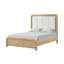 Lit très grand avec tête de lit matelassée, finition naturelle et style transitionnel, fabriqué en bois d'ingénierie en bois d'hévéa massif pour cadre de chambre à coucher en bois d'hévéa, placage de manguier