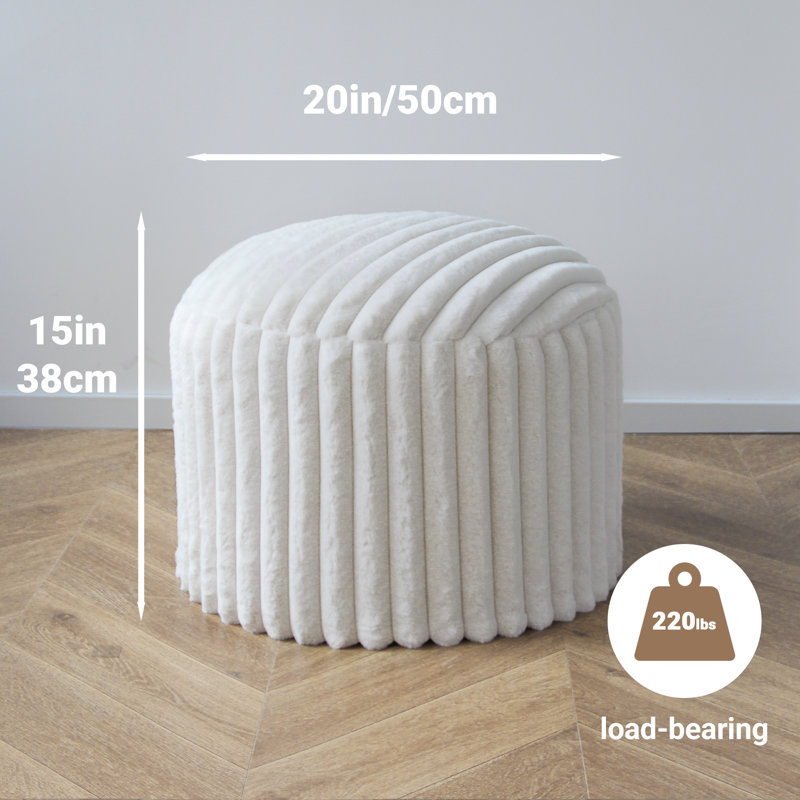 20'' Fluffy Faux Fur Ottoman, Round Pouf Footrest, Mooncake Foot Stool, Paran Accent Pouf For Modern Interior Design, Fluffy Furry Vanity Chair, Soft Seat Reading Chair