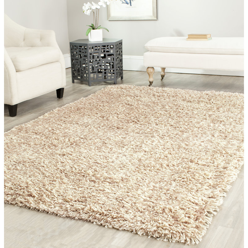 Tapis ivoire à poils longs en laine assortis, Rond 6 pi