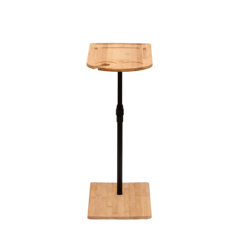 Bamboo C-Shaped Couch Tray Table | Height Adjustable Oval Side Table with Slots, for Sofa, Bed and Chairs in Living Room and Bedroom