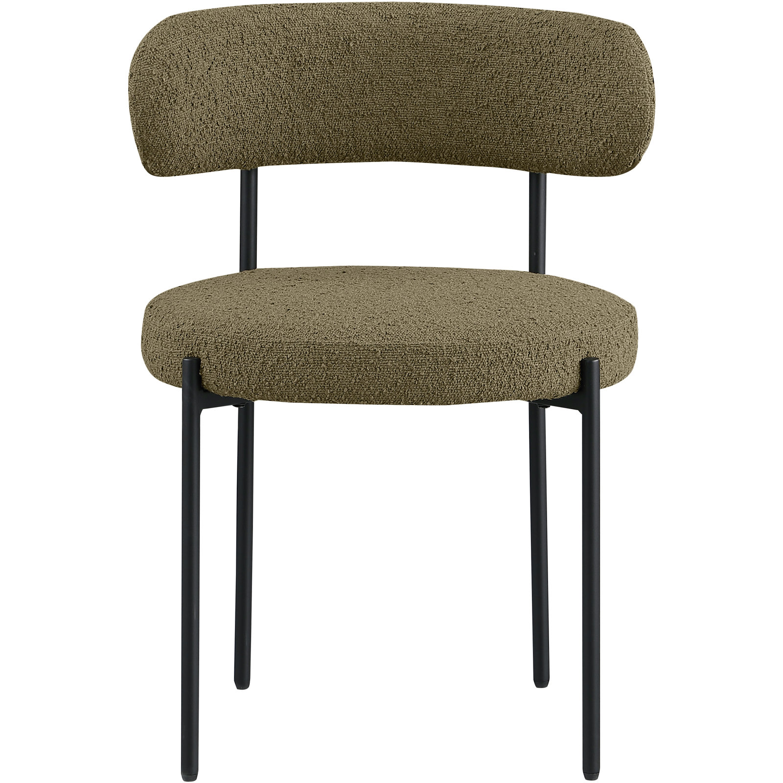 Sherwood Solid Back Boucle Side Chair, Olive Boucle, Matte Black