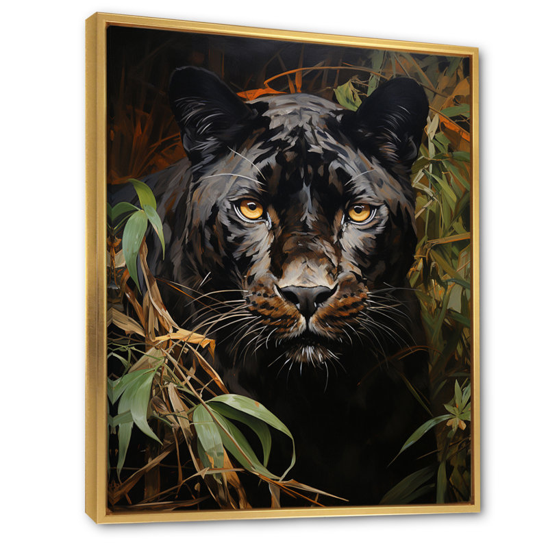«Green Panther», impression impressionniste sur toile, H 40 po x l 30 po x P 1,5 po, Cadre flottant doré