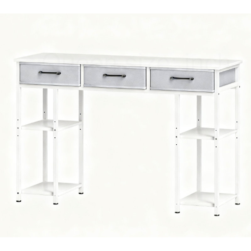 Bureau d'écriture avec tiroirs en tissu, Blanc