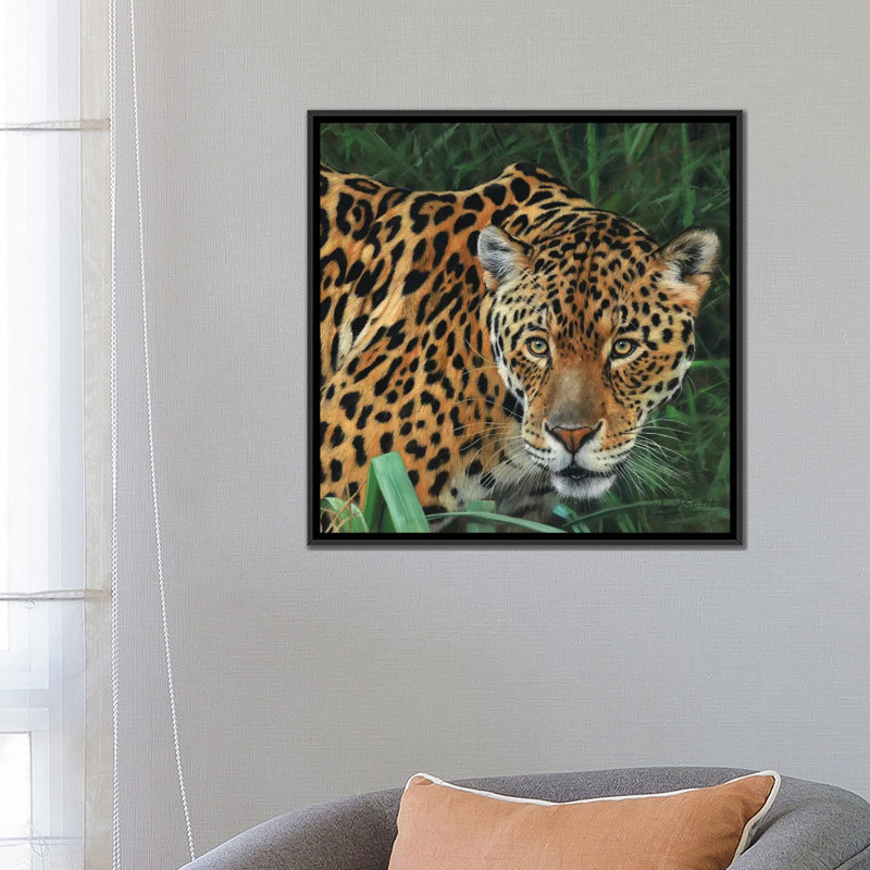 « jaguar big cat ii », impression sur toile, H 18 po x l 18 po x P 1,5 po, Toile encadrée noire, Pas de tapis