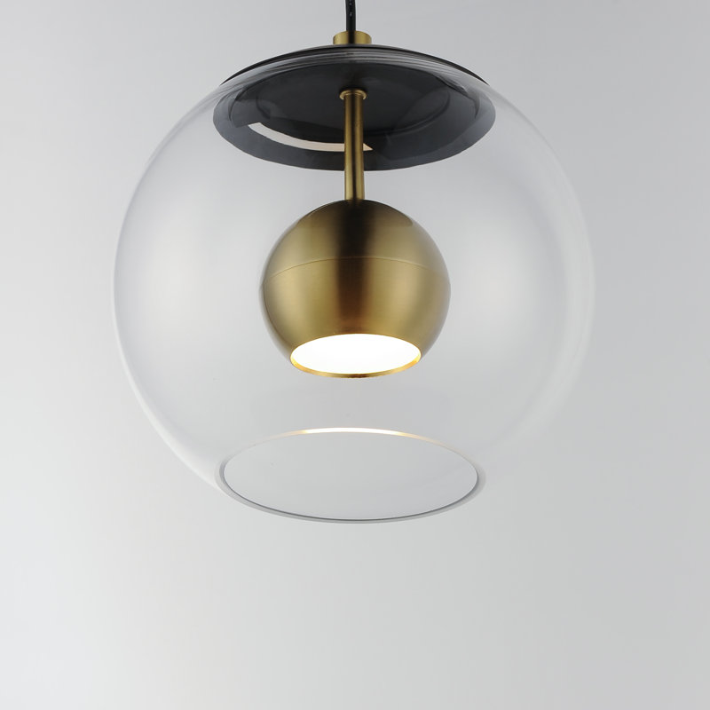 Luminaire suspendu en laiton vieilli 1 lumière noir / naturel, H 9,75 po x l 9 po x P 9 po