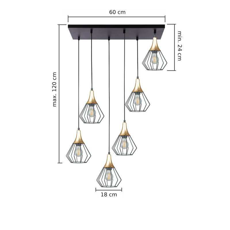 Bejkush 6 - Light Caged Pendant, Black/Gold