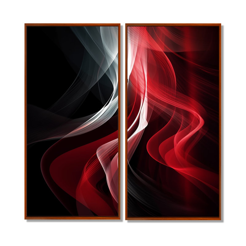 «Red Black Contemplative Abstraction VI - Large Abstract Modern Waves», reproduction d'art sur toile, 32" H x 32" W, Brown