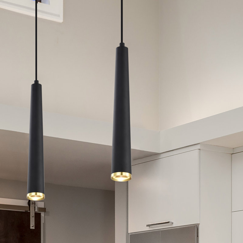 Luminaire suspendu simple à DEL 1 lumière Ernesti, Noir mat / laiton brossé