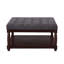 Grande table basse carrée avec repose-pieds en lin capitonné et grand repose-pieds avec tablette en bois massif - gris foncé-661687323