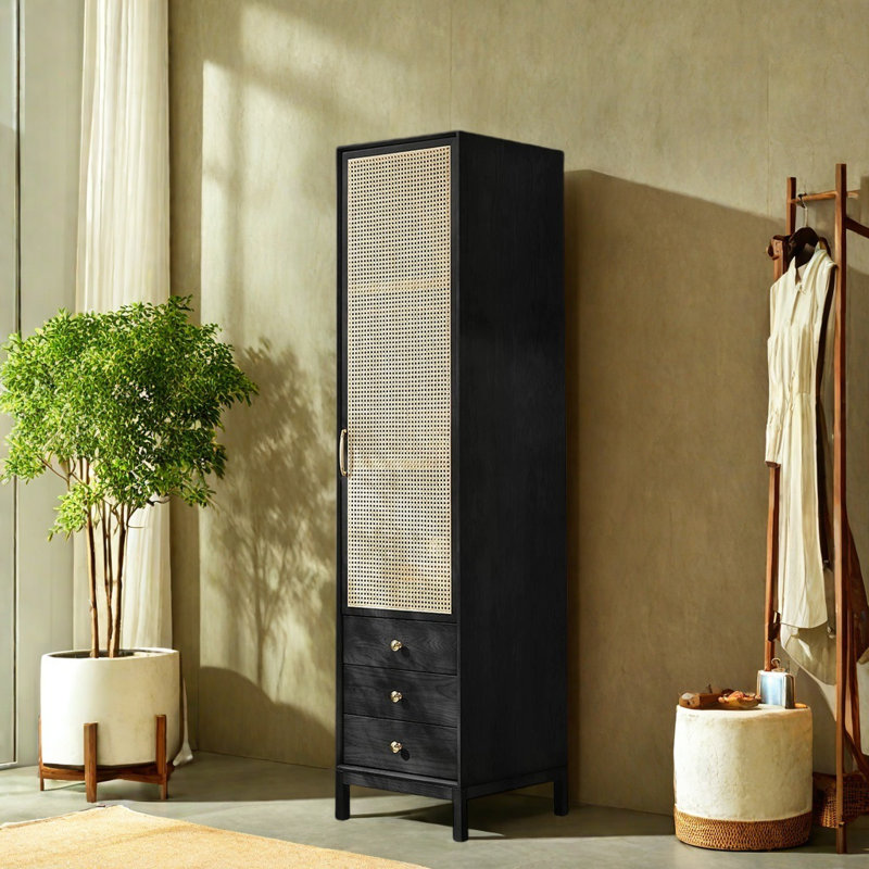 Rattan Woven Simple Wardrobe, Black