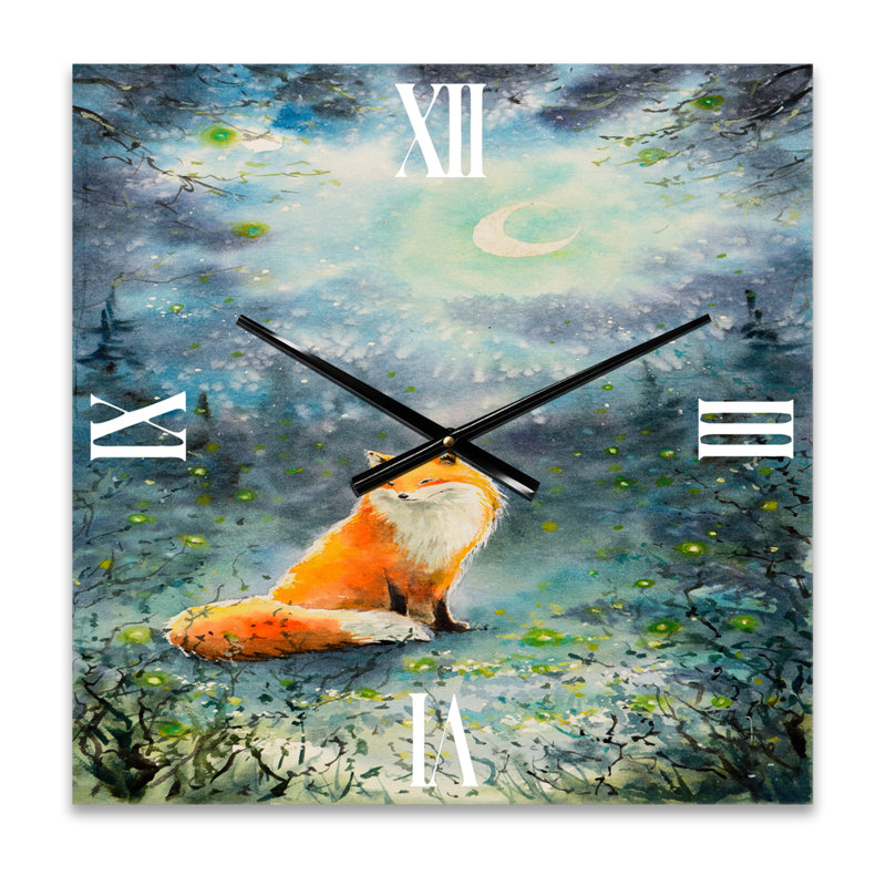 Renard sur un ciel nocturne - horloge murale pour enfants, Grand