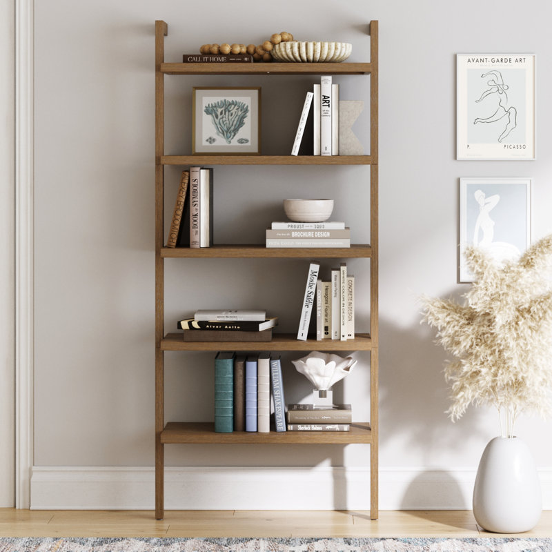 Corkhill 5-Tier Wall Mounted Solid Wood Bookshelf, Brown