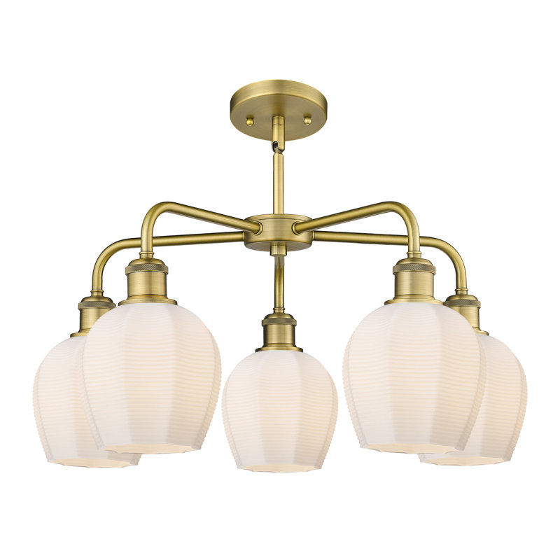 Lustre suspendu 5 lumières 24 po Krumholz, Blanc mat, Laiton brossé