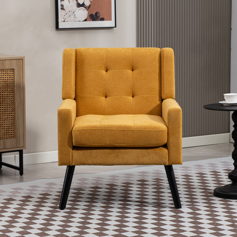 Fauteuil capitonné à dossier large rembourré, Lin jaune