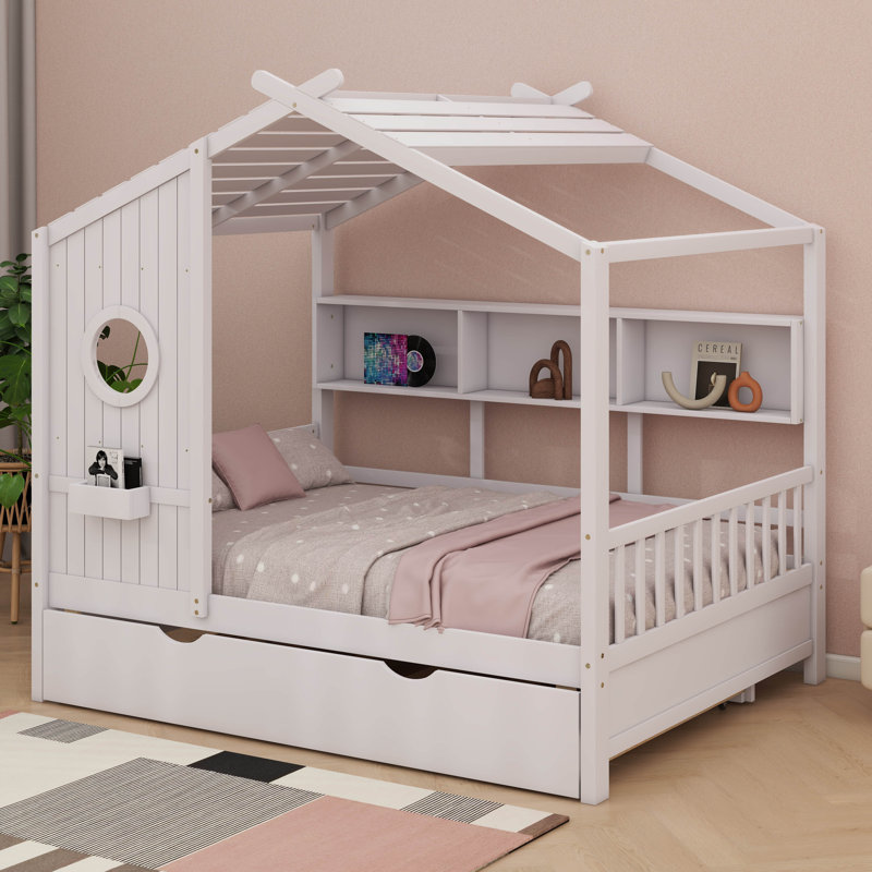 Lit avec lit gigogne en bois Aaella, Blanc, Lit double