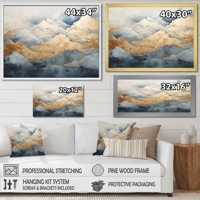 «Majestic Mountain Peaks IV», reproduction sur toile, Cadre simple argenté, H 12 po x l 20 po x P 1 po