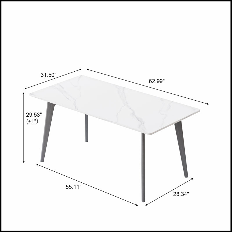 Table de salle à manger moderne en pierre artificielle avec pieds en métal gris foncé, spacieuse et élégante pour les réunions de famille et les réceptions.