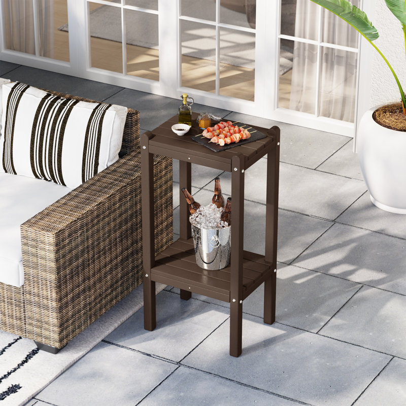 Table d'appoint d'extérieur carrée Mkiyah L 18,45 po x l 18,45 po, Marron foncé