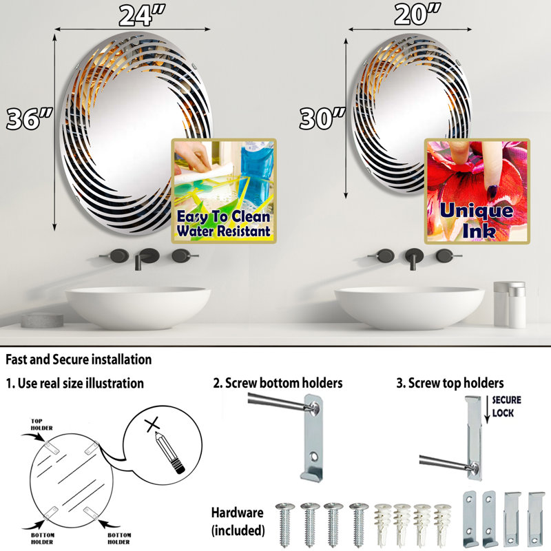 Spiral Tangle - Miroir mural spirale ovale, L 24 po x H 36 po